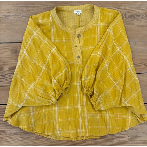Umgee‎ Oversized Dolman Sleeve Blouse Mustard Yellow Plaid Large - Picture 2 of 7